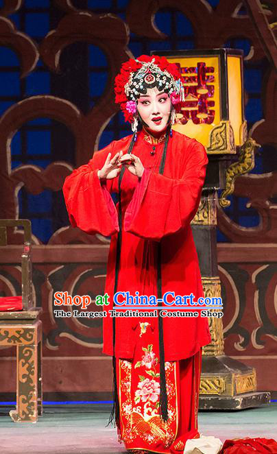 Chinese Han Opera Actress Garment Yu Zhou Feng Zhao Yanrong Costumes and Headdress Traditional Hubei Hanchu Opera Hua Tan Apparels Bride Red Dress