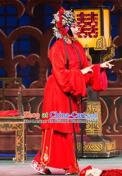 Chinese Han Opera Actress Garment Yu Zhou Feng Zhao Yanrong Costumes and Headdress Traditional Hubei Hanchu Opera Hua Tan Apparels Bride Red Dress