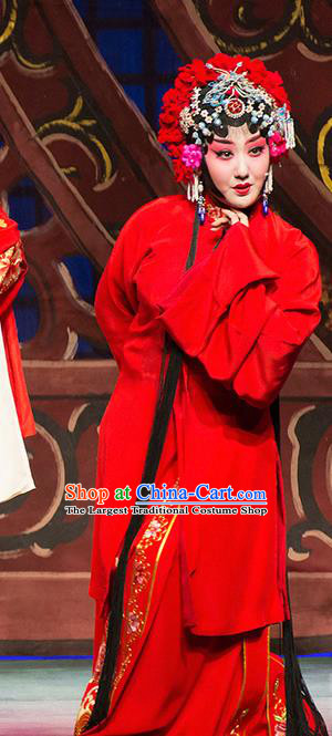 Chinese Han Opera Actress Garment Yu Zhou Feng Zhao Yanrong Costumes and Headdress Traditional Hubei Hanchu Opera Hua Tan Apparels Bride Red Dress