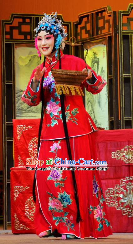 Chinese Han Opera Actress Wang Chunniang Garment Chun Niang Qu Costumes and Headdress Traditional Hubei Hanchu Opera Hua Tan Apparels Diva Red Dress