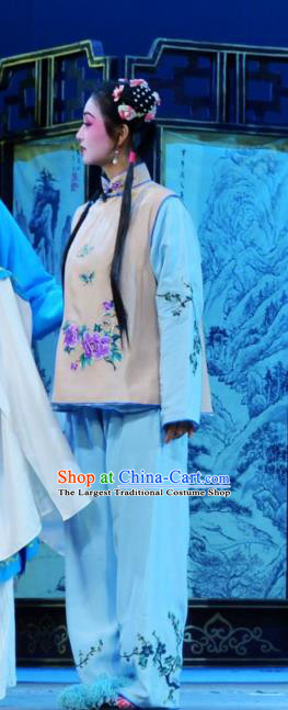 Chinese Han Opera Young Girl Li Cuihua Garment Chun Niang Qu Costumes and Headdress Traditional Hubei Hanchu Opera Village Lady Apparels Xiaodan Dress