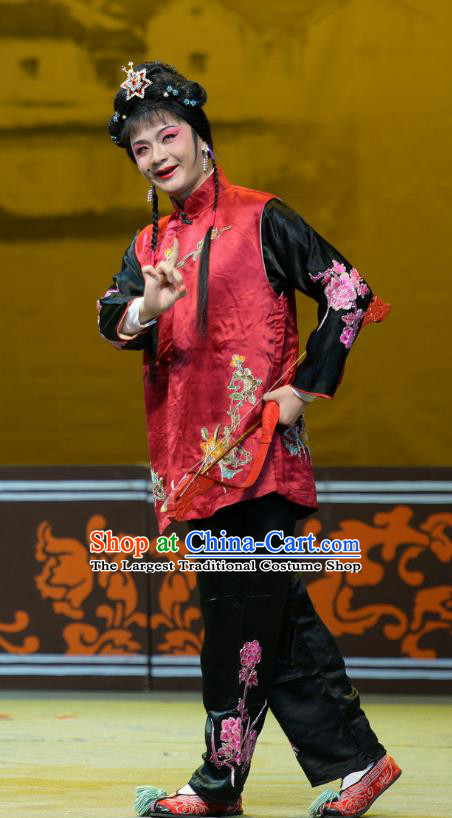 Chinese Han Opera Servant Girl Garment Mu Ke Zhai Costumes and Headdress Traditional Hubei Hanchu Opera Xiaodan Apparels Dress