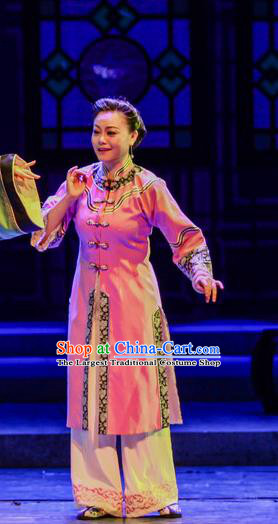 Chinese Han Opera Actress Garment Shi Niang Costumes and Headdress Traditional Hubei Hanchu Opera Young Woman Apparels Lilac Dress