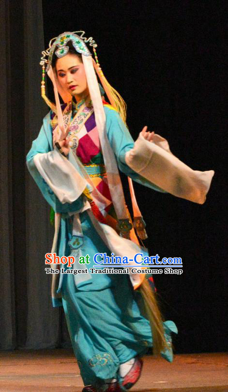 Chinese Han Opera Taoist Nun Garment Bi Zhi Fu Ke Costumes and Headdress Traditional Hubei Hanchu Opera Young Woman Apparels Actress Dress