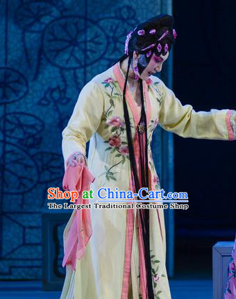 Chinese Han Opera Diva Pan Jinlian Garment Jin Lian Costumes and Headdress Traditional Hubei Hanchu Opera Young Female Apparels Hua Tan Yellow Dress