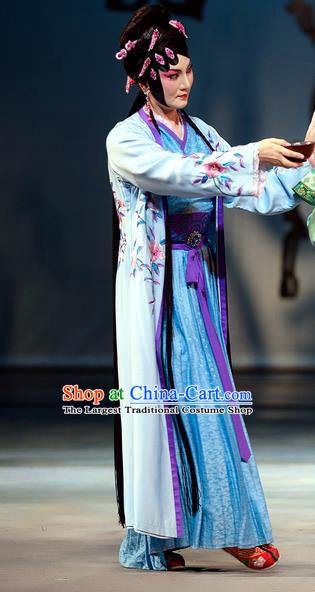 Chinese Han Opera Actress Pan Jinlian Garment Jin Lian Costumes and Headdress Traditional Hubei Hanchu Opera Diva Apparels Young Mistress Blue Dress