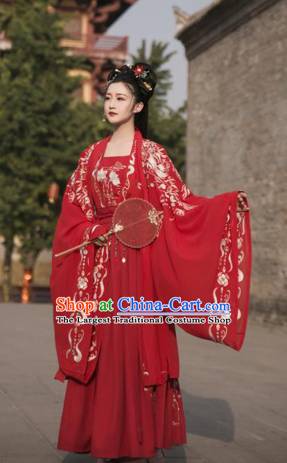 Chinese Ancient Royal Princess Red Dress Traditional Wedding Hanfu Apparels Tang Dynasty Historical Costumes and Headdress Complete Set