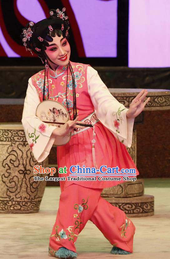 Chinese Cantonese Opera Maid Lady Chun Xiang Garment The Peony Pavilion Costumes and Headdress Traditional Guangdong Opera Servant Girl Apparels Xiaodan Dress