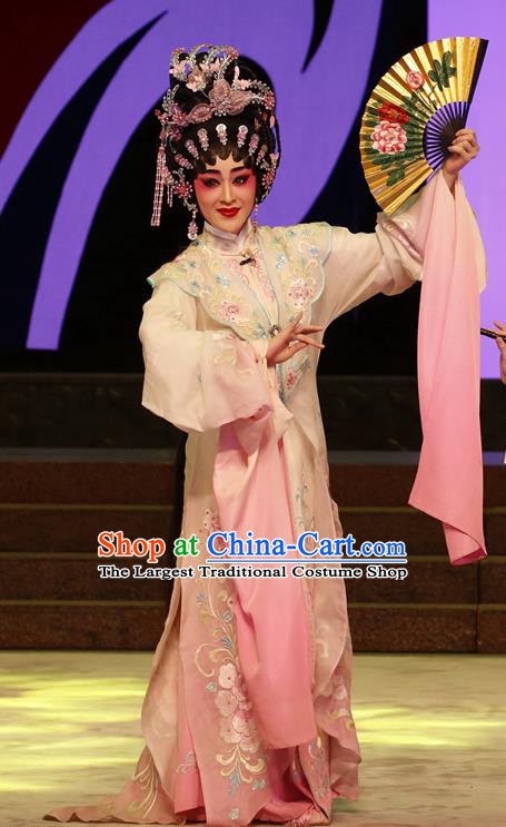 Chinese Cantonese Opera Rich Lady Du Liniang Garment The Peony Pavilion Costumes and Headdress Traditional Guangdong Opera Diva Apparels Hua Tan Dress