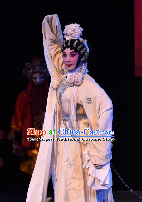 Chinese Cantonese Opera Distress Maiden Garment The Peony Pavilion Costumes and Headdress Traditional Guangdong Opera Young Female Apparels Diva Du Liniang Dress