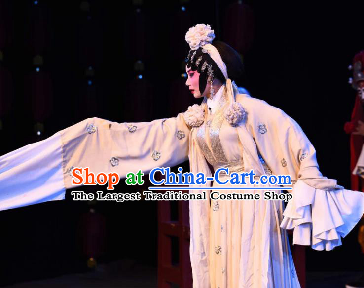 Chinese Cantonese Opera Distress Maiden Garment The Peony Pavilion Costumes and Headdress Traditional Guangdong Opera Young Female Apparels Diva Du Liniang Dress