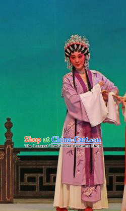 Chinese Cantonese Opera Hua Tan Garment The Peony Pavilion Costumes and Headdress Traditional Guangdong Opera Young Female Apparels Diva Du Liniang Purple Dress