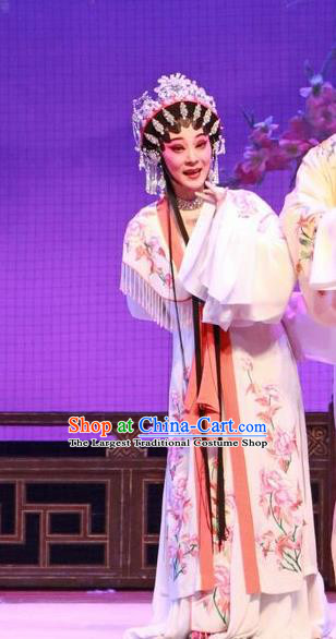 Chinese Cantonese Opera Rich Lady Garment The Peony Pavilion Costumes and Headdress Traditional Guangdong Opera Hua Tan Apparels Diva Du Liniang White Dress