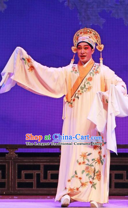 The Peony Pavilion Chinese Guangdong Opera Xiaosheng Apparels Costumes and Headpieces Traditional Cantonese Opera Scholar Liu Mengmei Garment Niche Clothing