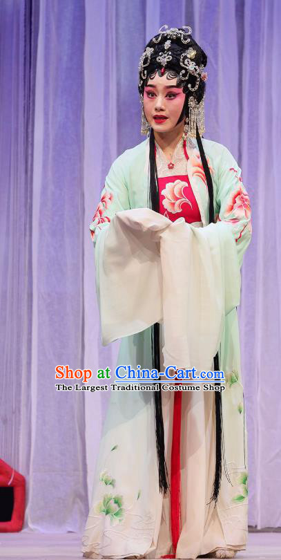 Chinese Cantonese Opera Actress Bai Suzhen Garment The Fairy Tale of White Snake Costumes and Headdress Traditional Guangdong Opera Apparels Hua Tan Dress