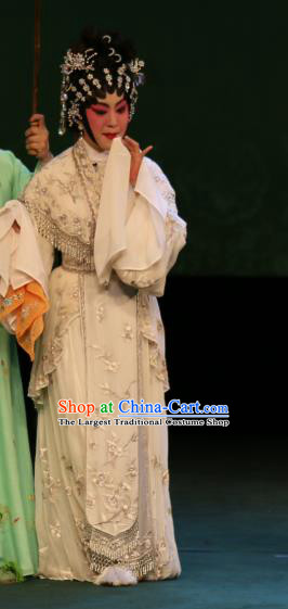 Chinese Cantonese Opera Young Mistress Garment The Fairy Tale of White Snake Costumes and Headdress Traditional Guangdong Opera Hua Tan Apparels Bai Suzhen Dress