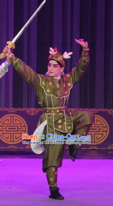 The Fairy Tale of White Snake Chinese Guangdong Opera Wusheng Apparels Costumes and Headpieces Traditional Cantonese Opera Swordsman Garment Martial Male Clothing