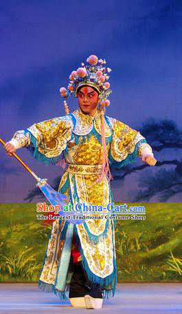 Chinese Guangdong Opera Martial Male Apparels Costumes and Headpieces Traditional Cantonese Opera Wusheng Garment General Armor Clothing