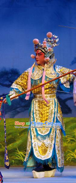 Chinese Guangdong Opera Martial Male Apparels Costumes and Headpieces Traditional Cantonese Opera Wusheng Garment General Armor Clothing
