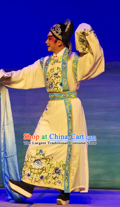 Chinese Guangdong Opera Envoy Apparels Costumes and Headpieces Traditional Cantonese Opera Young Male Garment Xiaosheng Fan Li Clothing