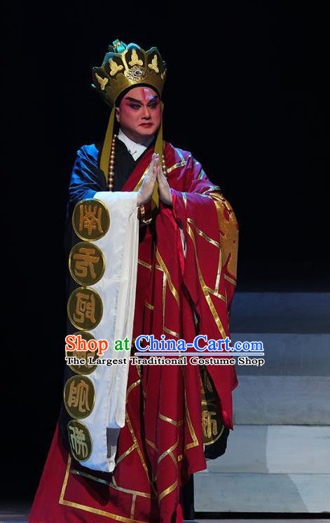 The Fairy Tale of White Snake Chinese Guangdong Opera Abbot Apparels Costumes and Headpieces Traditional Cantonese Opera Monk Fa Hai Garment Cassock Clothing