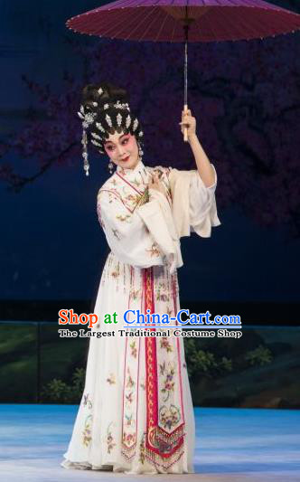Chinese Cantonese Opera Young Female Garment The Fairy Tale of White Snake Costumes and Headdress Traditional Guangdong Opera Diva Apparels Bai Suzhen Dress