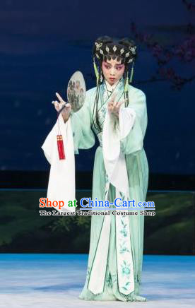 Chinese Cantonese Opera Young Lady Garment The Fairy Tale of White Snake Costumes and Headdress Traditional Guangdong Opera Xiaodan Apparels Xiao Qing Green Dress