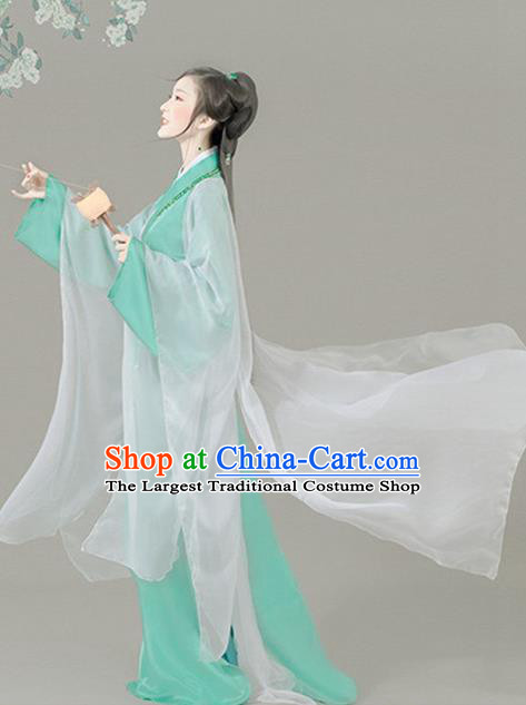 Chinese Traditional Han Dynasty Imperial Consort Green Hanfu Dress Apparels Ancient Royal Princess Historical Costumes and Headpieces for Women