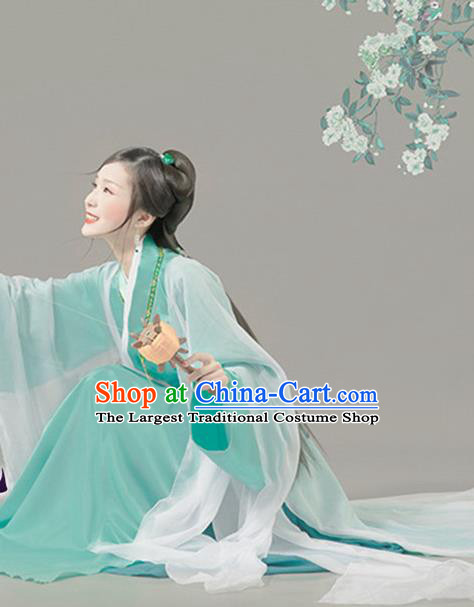 Chinese Traditional Han Dynasty Imperial Consort Green Hanfu Dress Apparels Ancient Royal Princess Historical Costumes and Headpieces for Women