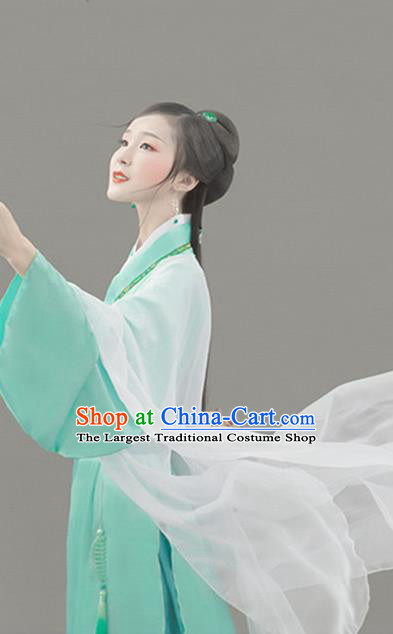 Chinese Traditional Han Dynasty Imperial Consort Green Hanfu Dress Apparels Ancient Royal Princess Historical Costumes and Headpieces for Women