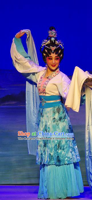 Chinese Cantonese Opera Village Lady Garment Costumes and Headdress Traditional Guangdong Opera Hua Tan Apparels Diva Xi Shi Dress