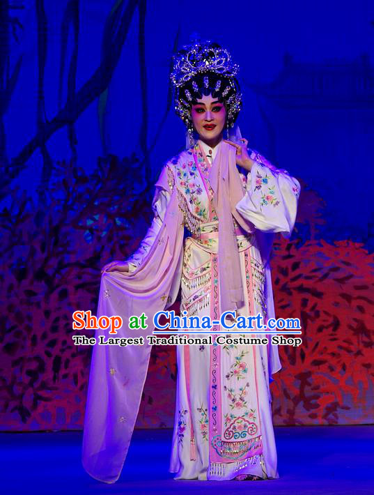 Chinese Cantonese Opera Queen Xi Shi Garment Costumes and Headdress Traditional Guangdong Opera Hua Tan Apparels Imperial Consort Dress