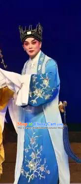 Chinese Guangdong Opera Childe Fan Li Apparels Costumes and Headpieces Traditional Cantonese Opera Young Male Garment Xiaosheng Blue Clothing
