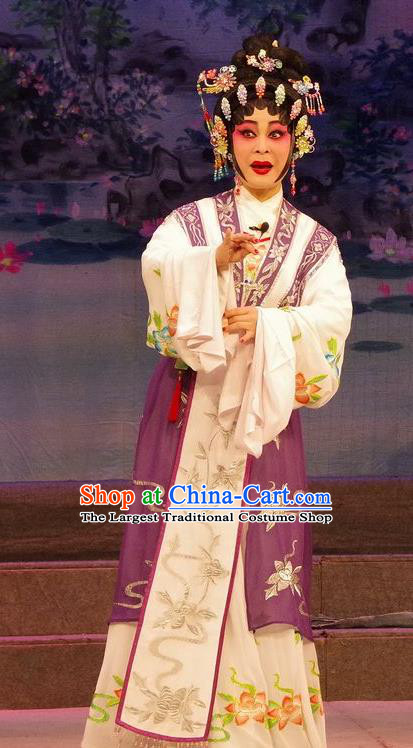 Chinese Cantonese Opera Hua Tan Garment Qian Tang Su Xiaoxiao Costumes and Headdress Traditional Guangdong Opera Actress Apparels Courtesan Purple Dress