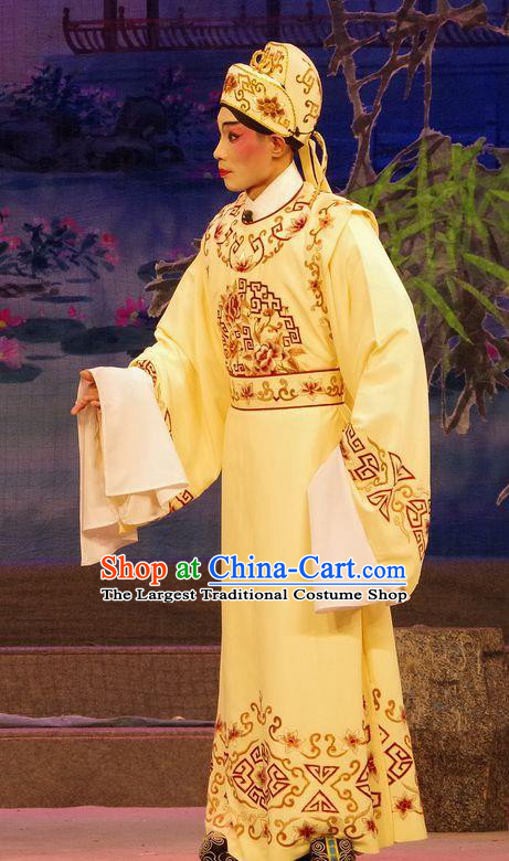 Qian Tang Su Xiaoxiao Chinese Guangdong Opera Scholar Ruan Yu Apparels Costumes and Headpieces Traditional Cantonese Opera Xiaosheng Garment Childe Clothing