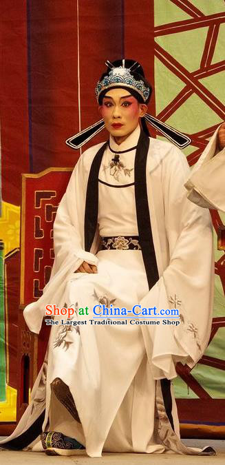 Qian Tang Su Xiaoxiao Chinese Guangdong Opera Xiaosheng Apparels Costumes and Headpieces Traditional Cantonese Opera Childe Garment Scholar Ruan Yu Clothing