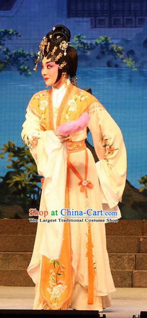 Chinese Cantonese Opera Young Beauty Garment Legend of Lun Wenxu Costumes and Headdress Traditional Guangdong Opera Rich Lady Apparels Hua Tan Pink Dress
