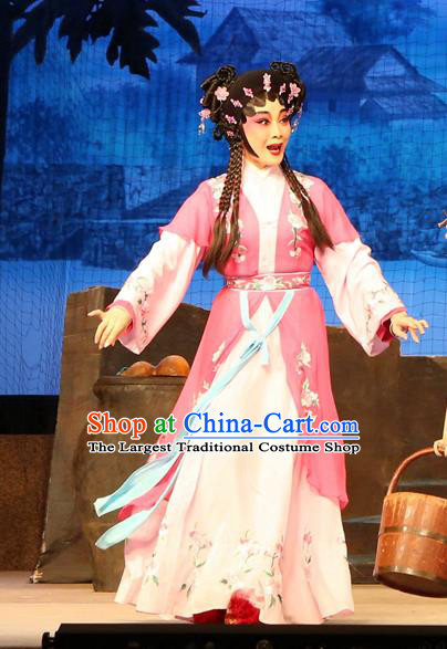 Chinese Cantonese Opera Young Lady Garment Legend of Lun Wenxu Costumes and Headdress Traditional Guangdong Opera Servant Girl Apparels Xiaodan A Xiu Dress