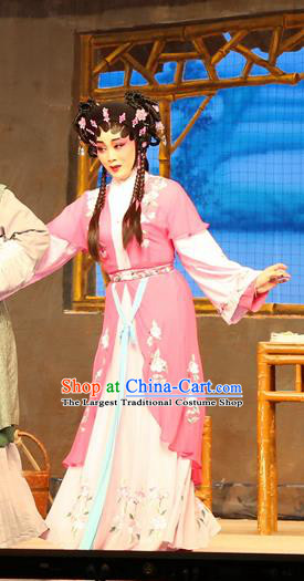 Chinese Cantonese Opera Young Lady Garment Legend of Lun Wenxu Costumes and Headdress Traditional Guangdong Opera Servant Girl Apparels Xiaodan A Xiu Dress