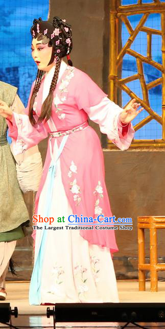 Chinese Cantonese Opera Young Lady Garment Legend of Lun Wenxu Costumes and Headdress Traditional Guangdong Opera Servant Girl Apparels Xiaodan A Xiu Dress