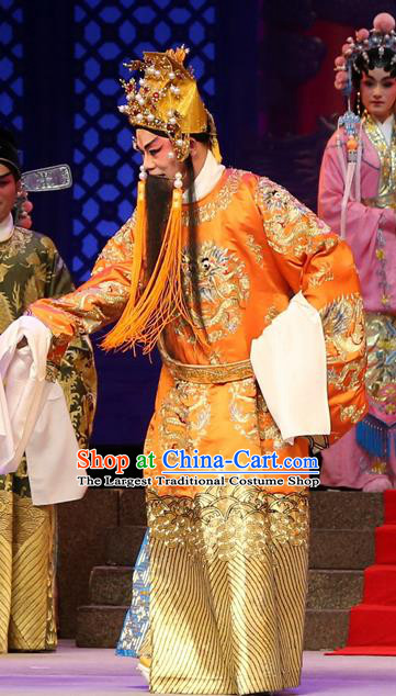 Legend of Lun Wenxu Chinese Guangdong Opera Laosheng Apparels Costumes and Headpieces Traditional Cantonese Opera Monarch Garment Emperor Clothing
