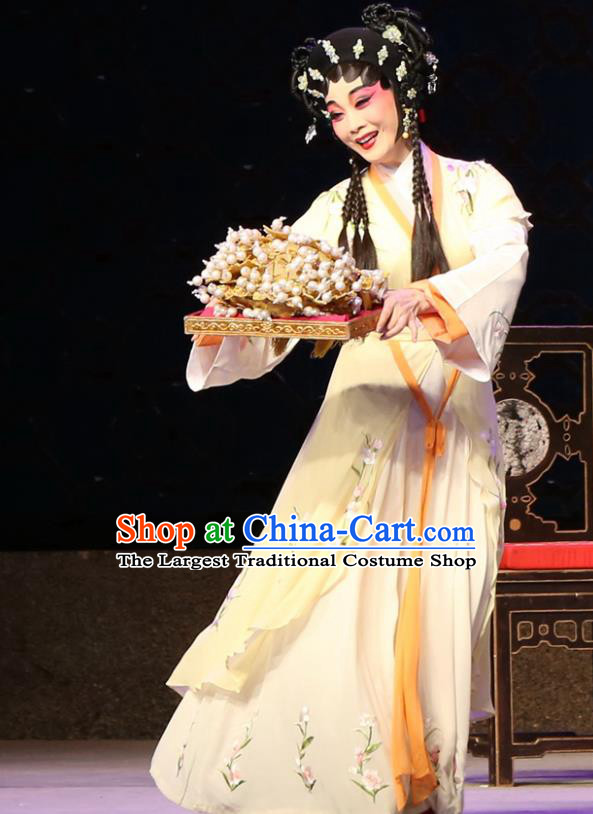 Chinese Cantonese Opera Young Woman Garment Legend of Lun Wenxu Costumes and Headdress Traditional Guangdong Opera Hua Tan Apparels Diva A Xiu Dress