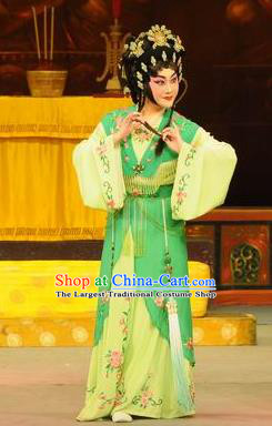 Chinese Cantonese Opera Young Woman Garment Southern Tang Emperor Costumes and Headdress Traditional Guangdong Opera Hua Tan Apparels Court Female Green Dress