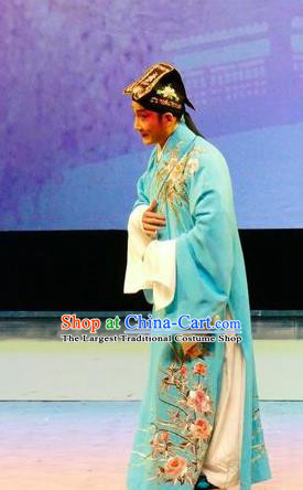 Hua Jian Ji Chinese Guangdong Opera Young Male Apparels Costumes and Headpieces Traditional Cantonese Opera Scholar Garment Xiaosheng Liang Yicang Clothing