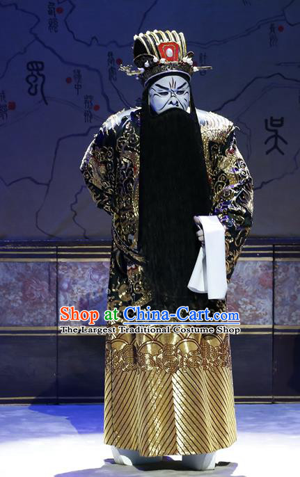 General Ma Chao Chinese Guangdong Opera Prime Minister Cao Cao Apparels Costumes and Headpieces Traditional Cantonese Opera Elderly Male Garment Laosheng Clothing