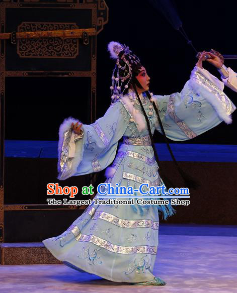 Chinese Cantonese Opera Female Swordsman Jiang Yunxia Garment General Ma Chao Costumes and Headdress Traditional Guangdong Opera Hua Tan Apparels Young Woman Dress
