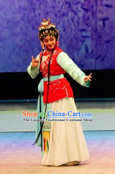 Chinese Cantonese Opera Xiaodan Garment Hua Jian Ji Costumes and Headdress Traditional Guangdong Opera Servant Girl Apparels Maid Lady Yun Xiang Dress