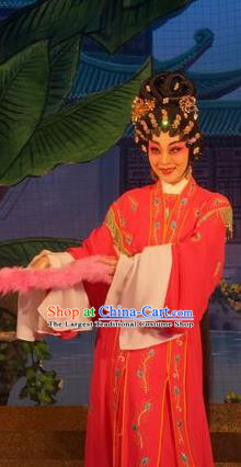Chinese Cantonese Opera Young Female Garment Legend of Lun Wenxu Costumes and Headdress Traditional Guangdong Opera Hua Tan Apparels Rich Lady Red Dress