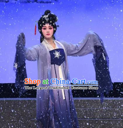 Chinese Cantonese Opera Distress Female Garment Liu Yi Delivers A Letter Costumes and Headdress Traditional Guangdong Opera Dragon Princess Apparels San Niang Dress