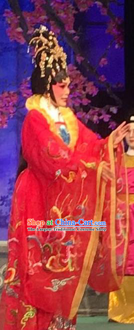 Chinese Cantonese Opera Diva Huo Xiaoyu Garment Story of the Violet Hairpin Costumes and Headdress Traditional Guangdong Opera Apparels Young Female Red Dress